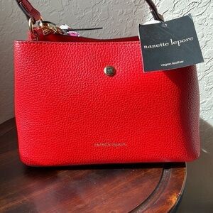 Nanette Lenore: Red Prinny Pebble Mini Top Handle Handbag- Vegan Leather